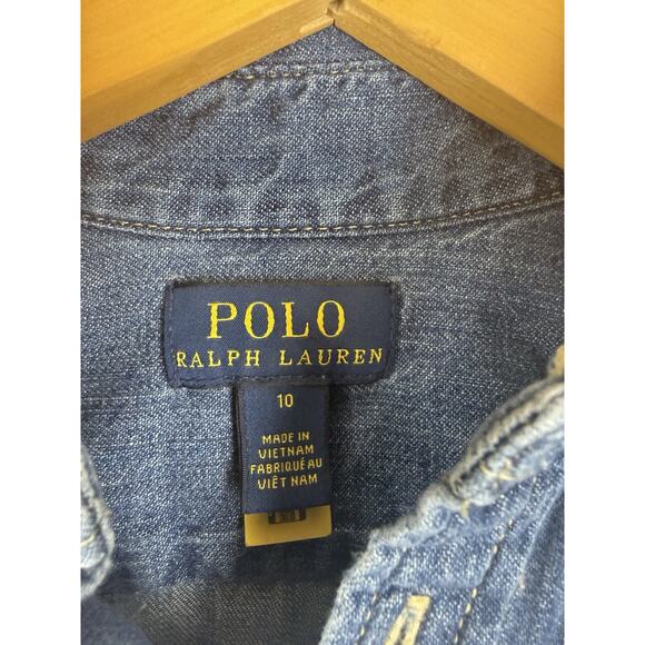 Polo Ralph Lauren Denim Shirt Dress Girls Size 10 Button Up Blue Fit Flare - Picture 9 of 13